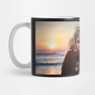 Beautiful woman on the beach at sunrise Mug